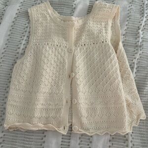 Cream Crochet Button-Up Vest